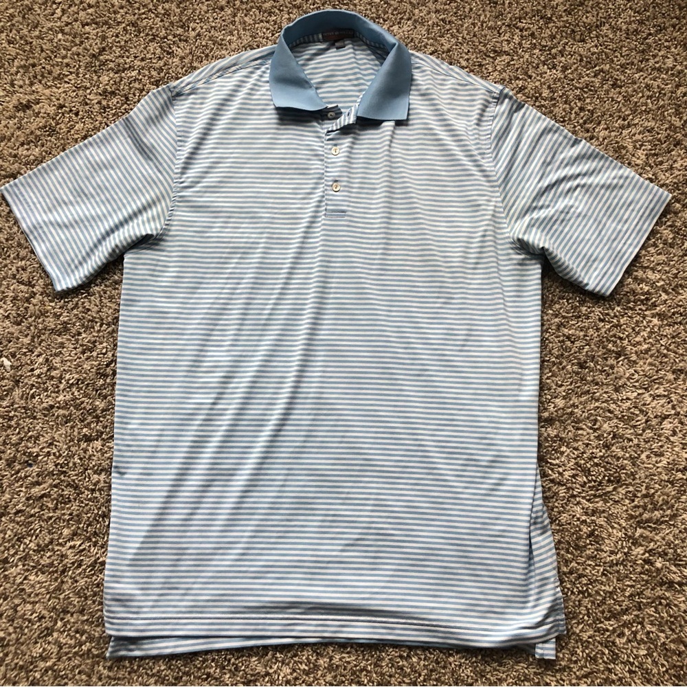Peter Millar Summer Comfort Golf Shirt Size Large Blue with stripes soft mint
